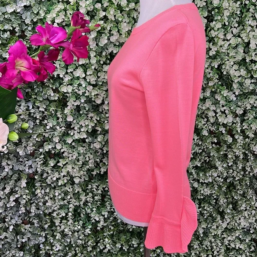 J. Crew 100% Merino Wool Pink Crew Neck Ruffle Sleeve Sweater NWT